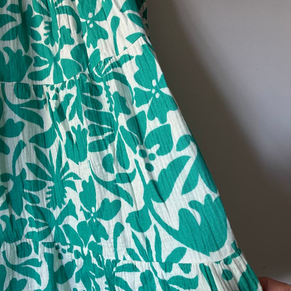 Marine Layer Tropical Floral Tiered Midi Skirt XS/S Green White Smocked Pockets - Picture 4 of 10
